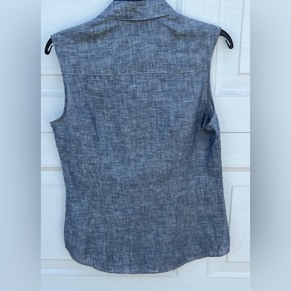 Women 346 Brooks Brothers grey button 100% Linen shirt 4 - Picture 2 of 4